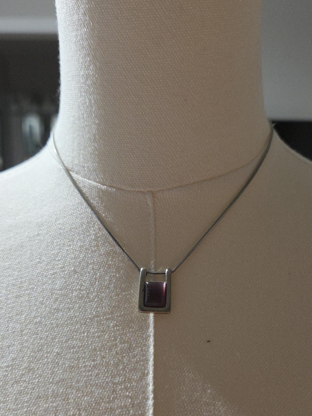 Sterling-Tone Necklace with Purple Square Pendant-Lia Sophia